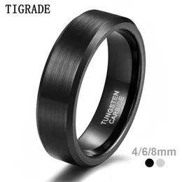 Tigrade 4 6 8 mm Black Tungsten Carbide Ring Men Brushed Silver Color Wedding Band Kvinnliga förlovningsringar för manliga smycken 220803