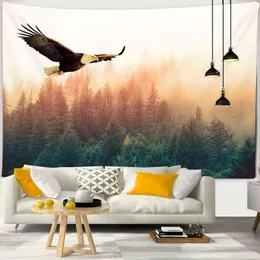 Flying Bald Eagle Forest Tapestry Psychedelic Animal Owl Leopard Wall Hanging Home Decoration Cloth Carpet Background J220804