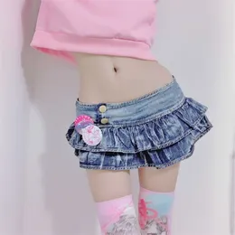 Japońska dziewczyna plisowana super mini dżinsowe spódnice niskie talia A line Bud spódnicę solidne nocne impreza z noszeniem spódnicy punkowy styl 210306