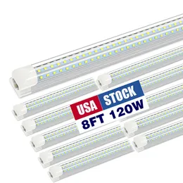 8ft LED-butik Ljus 100 Pack Jesled T8 Tubes 120W Länkbara taklampor 12000 lm Super Bright 6000K Daylight White Plug and Play V-Shape Tube Light for Garage