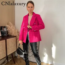 Cnlalaxury mulheres casual tweed blazer vintage senhora do escritório outono jaqueta casaco duplo breasted outwear feminino chique topos 220802