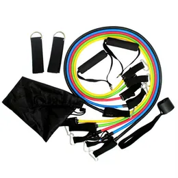 11pcs set Fitness Resistance Band Latex Tubing Expanders Exercise Tubes Practical Strength Crossfit Fitness Muscle Relex Apparatus2621