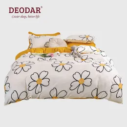 Deodar Quality Simple 4pcs Bed Linen Sheet Set Pillowcase Nordic Ab Version Soft Comfortable Quilt Comforter Cover for Household