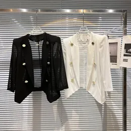 Neues Design Damenmode Blazer Anzugkragen Dreiviertelärmel zweireihig Gaze dünn Sommer Sonnencreme Strickjacke Manteljacke SML