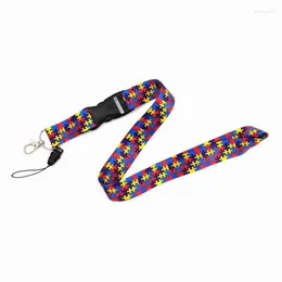 Keychains Double Sides Colorful Puzzle Print Lanyard For Key Phones ID Tag Badge Holder Anti Loss Strap Autism Care Necklace Emel22
