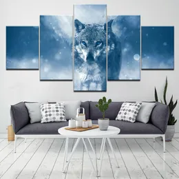 Abstract Lonely Wolf 5 Piece No Framed Canvas Picture Print Wall Art Canvas Painting Wall Decor for Living Room