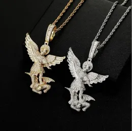 Hip Hop Pendants Micro Paved AAA Cubic Zirconia Bling Iced Out Angel Defeats Demon Necklace for Men Rapper Jewelry Gift