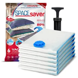 Sacos de armazenamento 3/6pcs Premium A vácuo Space Saver Bag com bomba 80% mais reutilizável Vacume de vedação de zip duplo-zip
