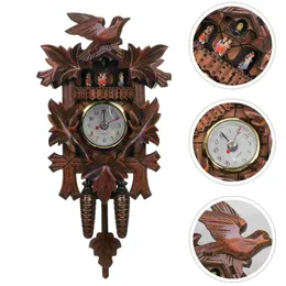 壁の時計時計カッコウ木製木製飾りクーハンギングバードハンドクラフトクォーツレトロフォレストハウスウォール