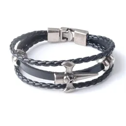 Crânio de aço inoxidável punk de pulseira de trança cruzada Homme Multilayer Leather on Hand Bangles Jewelry BC002