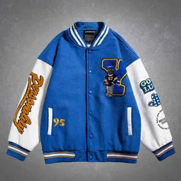 Men's Cartoon Letter Embroidery Baseball Bomber Jacket Harajuku Patchwork Oversized Varsity Style Couples Coats 2021 Streetwear T220728