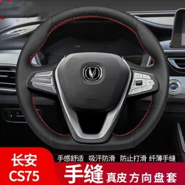 Steering Wheel Covers Hand-stitched Leather Car Cover For Changan CS75 Eado Plus Blue Whale XT Auchan X7 UNIK UNITSteering