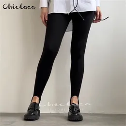 Chiclaza Spring Autumn Women Vintage Black Elastic Leggings Casual High midja BASIC All-Match Slim Pants Female 220812