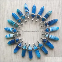 Artes e artesanato Fashion Stripe Blue Blue Onyx Ponto de Pedra do Chakra Charms Pingents for Jewelry Making Wholesale Sports2010 DHNHO