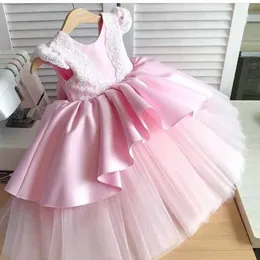 Mädchenkleider Baby Mädchen Kleid Taufe Kleine fliegende Ärmel Spitze Große Schleife Haarband Geburtstag Urlaub Prinzessin KleidMädchen