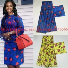 Ghana Style Satin Silk Fabric med Organza Ribbon och Satin African Wax Design 3st för DHL T200817