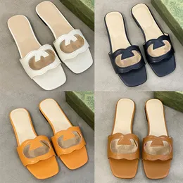 Designer Slippers Women Cutout Double G Letter Sandals Leather Flat Slides Ladies Wedding Party Slipper Summer Beach Flip Flops With Box