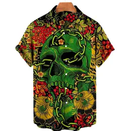 Herr t-shirts sommaren män hawaiian skjortor skräckskallar 3d tryck mode streetwear knapp ner kort ärm lös andas andningar 5xl eu si