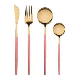 Rostfritt stålspegel Porslin Väskor Rosa Silver Kniv Måltid Sked Gaffel Tea Spoon Bestänger Enkel Utsökt Western Dinner Bestick