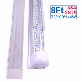 8ft led dükkan ışık, 144 w bağlantısı 8 ayak t8 tüp fikstür, 14400LM, 6500 K gün ışığı, 4 sıra v şekli garaj depo atölye bodrum için yüksek çıkış ışıkları