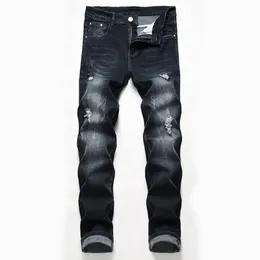 Kot pantolon yırtılmış siyah streç pantolon Avrupa büyük boy açık renkli erkekler kot eğilimi erkek pantolon skinny jean