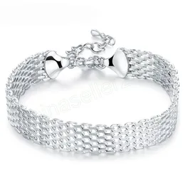 Cadena de pulsera tejida de plata de ley 925 para mujer, joyería de moda para fiesta de compromiso de boda