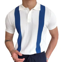 Herrpolos herr sommar stickad skjorta affärer avslappnad kort ärm mode bomull rand t-shirt 2022 Cardigan topmen's Men'smen's
