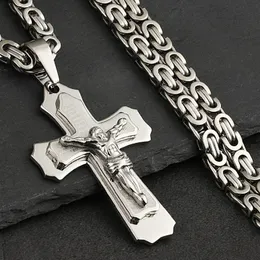 Mens Jewellery Vintage Bible Jesus Cross Stainless Steel Pendants Necklaces Byzantine Long Chain Necklace for Men Collar Hombre