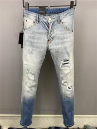SS22 DS Highend 남자 Coolguy Jeans 9857-59 Fit Skinny Button Fly Micro-Stretch Denim Biker Desinger Make Shabby Holes Straight Pant