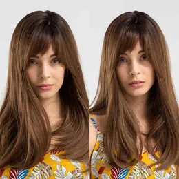 Perucas sintéticas New Wigs Cabeça feminina tingimento de gradiente preto Brown Broads Bangs Material de seda de alta temperatura para uso diário 220530