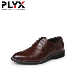 PHLIY XUAN New 2019 Men Dress Shoes Leather Formal Wedding Shoes Oxford Office Shoes Zapatos Hombre Brown Plus Size 38-48