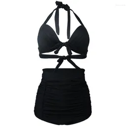 Costumi da bagno da donna Bikini estivo 2022 Costume da bagno Taglie forti Donna Fasciatura nera Reggiseno e pantaloncini con scollo all'americana Costumi da vacanza al mare