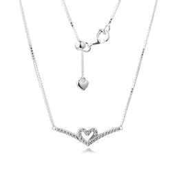 925 Sterling Silver Sparkling Wishbone Heart Collier Necklace Chain For Women Men Fit Pandora Style Necklaces Gift Jewelry 399273C01-45