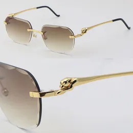 Nowe luksusowe diamentowe soczewki krojone okulary przeciwsłoneczne Mężczyźni Mężczyźni szklanki przeciwsłoneczne ze stali nierdzewnej Kałki Drut 18-karatowy Złota Rama Okrągłe okulary Unisex Ramki Rozmiar: 58-20-140 mm