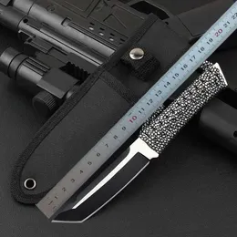 1pcs Högkvalitativ överlevnad Straight Kniv 440c Tvåfärgade Tanto Point Blade Full Tang Paracord Handtag Knivar med Nylon-mantel