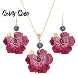 Brincos Colar Cring Coco Hawaiian Polysian Womens Jewelry Set Flower Nnecklaces Long NCKLACE Conjuntos para Mulheres 2022 Tris22