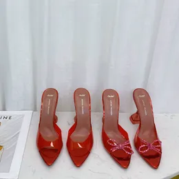 Luxury Designer sandals high heeled shoes Amina muaddi Begum bow Crystal-Embellished buckle pointed toesl sunflower slippers summer footwear Red dress shoes