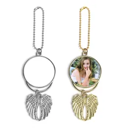 wholesale Sublimation blank Necklace with Chain Aluminum Sier Angel Wings Car Charm Photo Custom Decoration Ornaments Blanks Double sided Printable