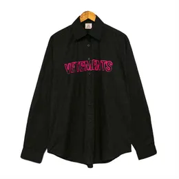 Vetements camisa de manga comprida com estampa bronzeada, listra azul, camisa masculina e feminina com gola pontuda, camisa solta grande 723