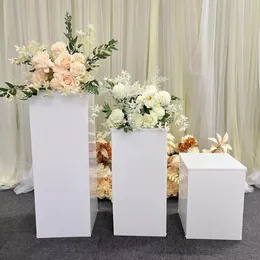 decoration Factory wholesale metal Cylinder Pedestals Stand White Acrylic Party Square Plinths for Party Stage Display imake114