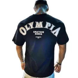 Olympia Cotton Gym Shirt Sport T Shirt Men Short Sleeve Running Shirt Men Workout Training Tees Fitness Löst stor storlek MXXXL 220617