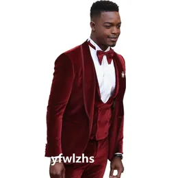 Men se adequa a veludo noivo Tuxedos Shawl lapeel Groomsmen Casamento/baile/jantar Man Blazer (jaqueta+calça+gravata+colete) W667