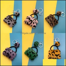 Keychains Fashion Accessories Mini Wallet Keyring Handbag Jewelry Leopard Plush Key Ring Pompoms Ball Keyrings Coin Purse Chain Party Favor