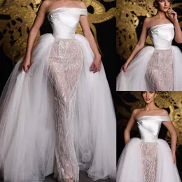 Strapless Sheath Wedding Dress Detachable Train Leleveless Floor 길이 스팽글 한 숄더 얇은 얇은 바닥 플러스 사이즈 맞춤 단순하고 세련된