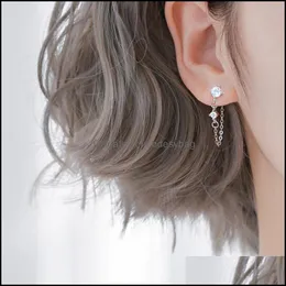 Baumelnde Kronleuchter-Ohrringe, Schmuck, einzigartiger Stil, hintere hängende Silberfarbe, helle Zirkon-Ohrringkette, geniale Dhts7