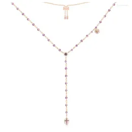 Kedjor m￤rke rosguld f￤rg 925 sterling silver lila p￤rlor halsband med utsmyckade h￤nge zirkon kvinnor lyxiga juvelerbanor