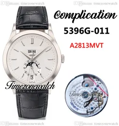 Ny Grand Complication Moon Phase 5396G-011 A2813 Automatisk herrklocka 5396 White Dial Stick Marker Steel Case Läderband Klockor Datum TWPP TIMEZONEWATCH E68A