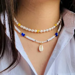 Anhänger Halsketten Trendy Harz Perlen Halskette Sommer Choker Shell Weiße Perlen Für Frauen Edelstahl Schmuck KarabinerverschlussAnhänger