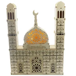 Ramadan Nedräkningskalender DIY Trä Eid Mubarak Ornament Trälåda Hem Festdekoration Hantverk Designat för Muslim W220330