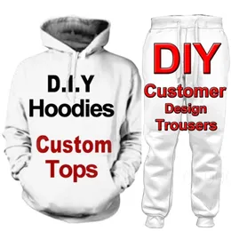 1 PC Custom Hoodie 3D Print Sweatshirt Hoodies Set Women Tracksuit Par Pullover Pants Outfits Fun Diy Casual Male Suit 220707